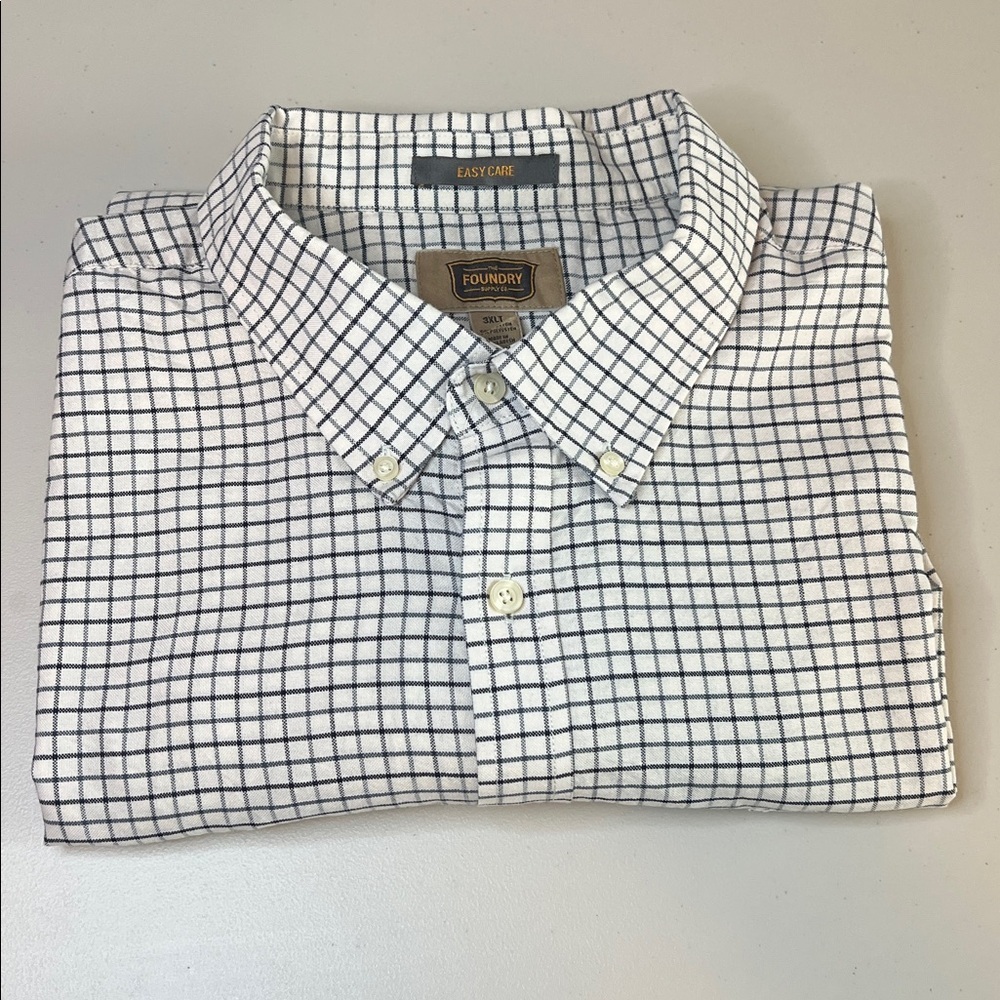 Foundry White/Blue Plaid Casual Long Sleeve Button Down Shirt Size 3XLT